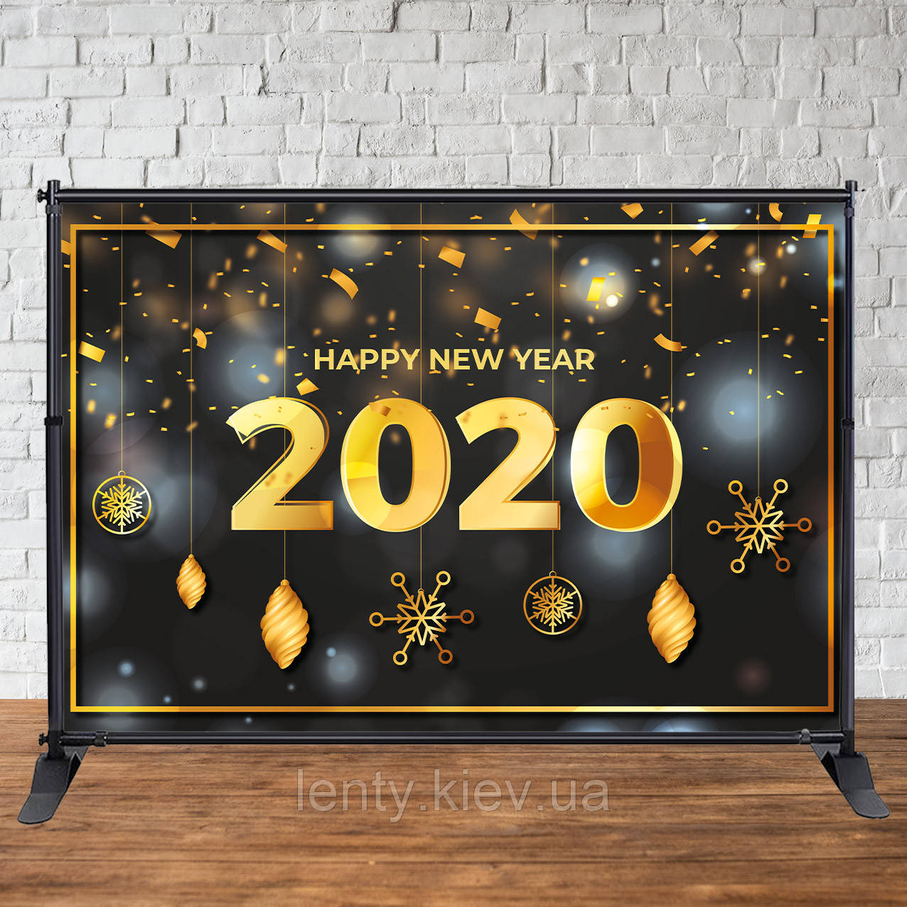 Банер Новорічний 3х2м "Happy New Year 2022"(Чорно-золотий) - Фотозона (вініловий)