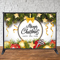 Банер Новорічний/Різдвяний 3х2м "Merry Christmas" (кулы на ялинку) - Фотозона (вініловий)