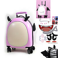 Валіза дитяча на 4 колесах "смайл Ріжки крила" 16" + наліпки на лицьову частину