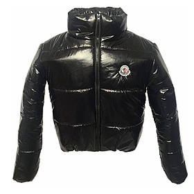 Коротка куртка з лакової плащової тканини, колір чорний, розміри 42 - 48