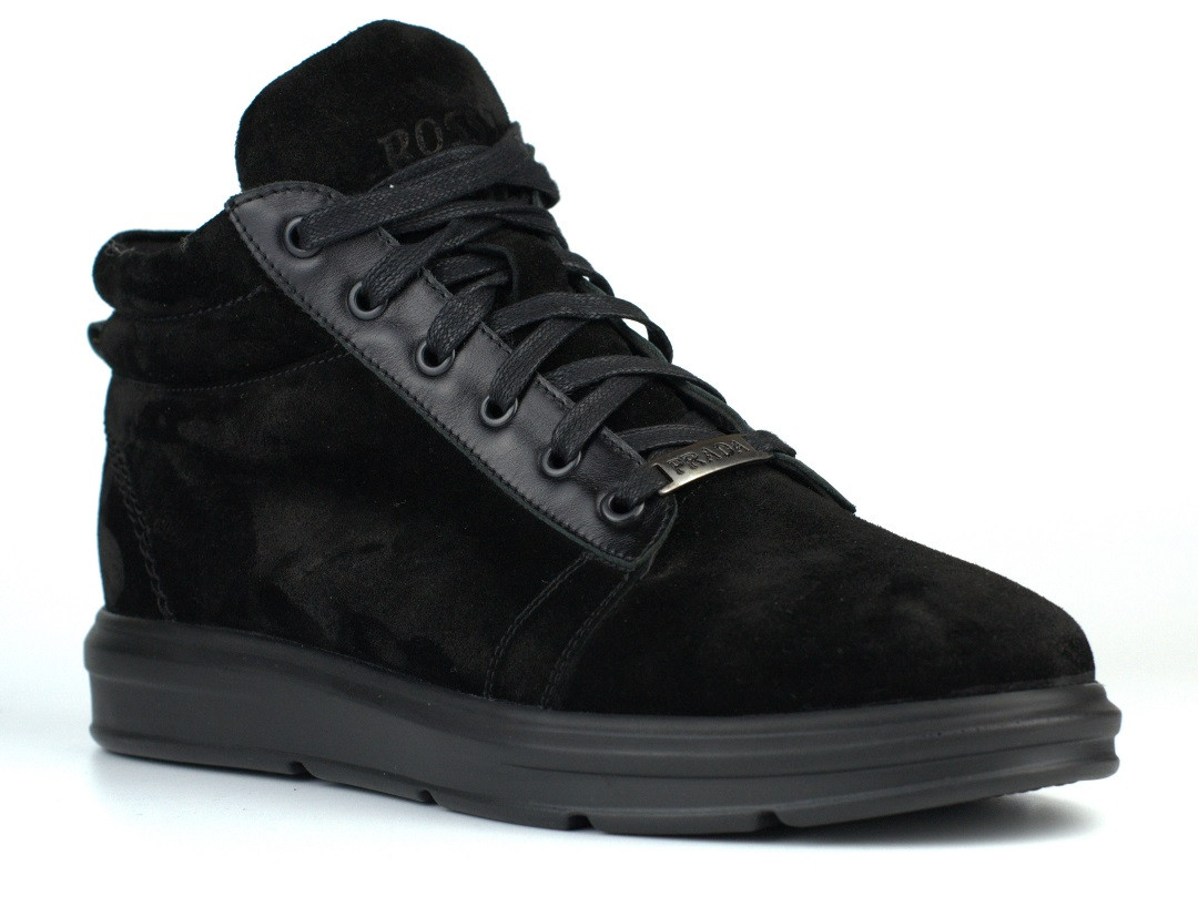 Акція чорні замшеві черевики кросівки кеди зимове чоловіче взуття на хутрі Rosso Avangard Original Black Vel