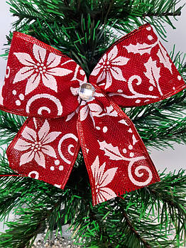 Новорічна прикраса Бант червоний мішковина Різдвяник 16*15 см