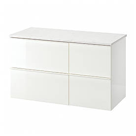 IKEA GODMORGON/TOLKEN Шафа під умивальник зі стільницею з 4 ящиками, глянцевий білий, імітація мармуру