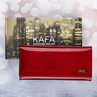 Гаманець жіночий шкіряний лаковий Kafa з RFID захистом (AE150 red)