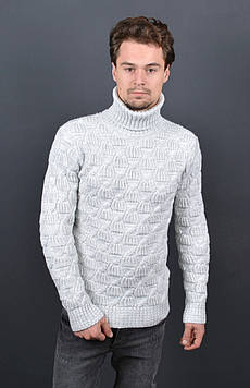 Чоловічий теплий светр під горло світло-сірий Туреччина 7018