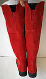 Стильні зимові жіночі замшеві ботфорти Lion червоного кольору чобітки на змійці демісезонні., фото 2