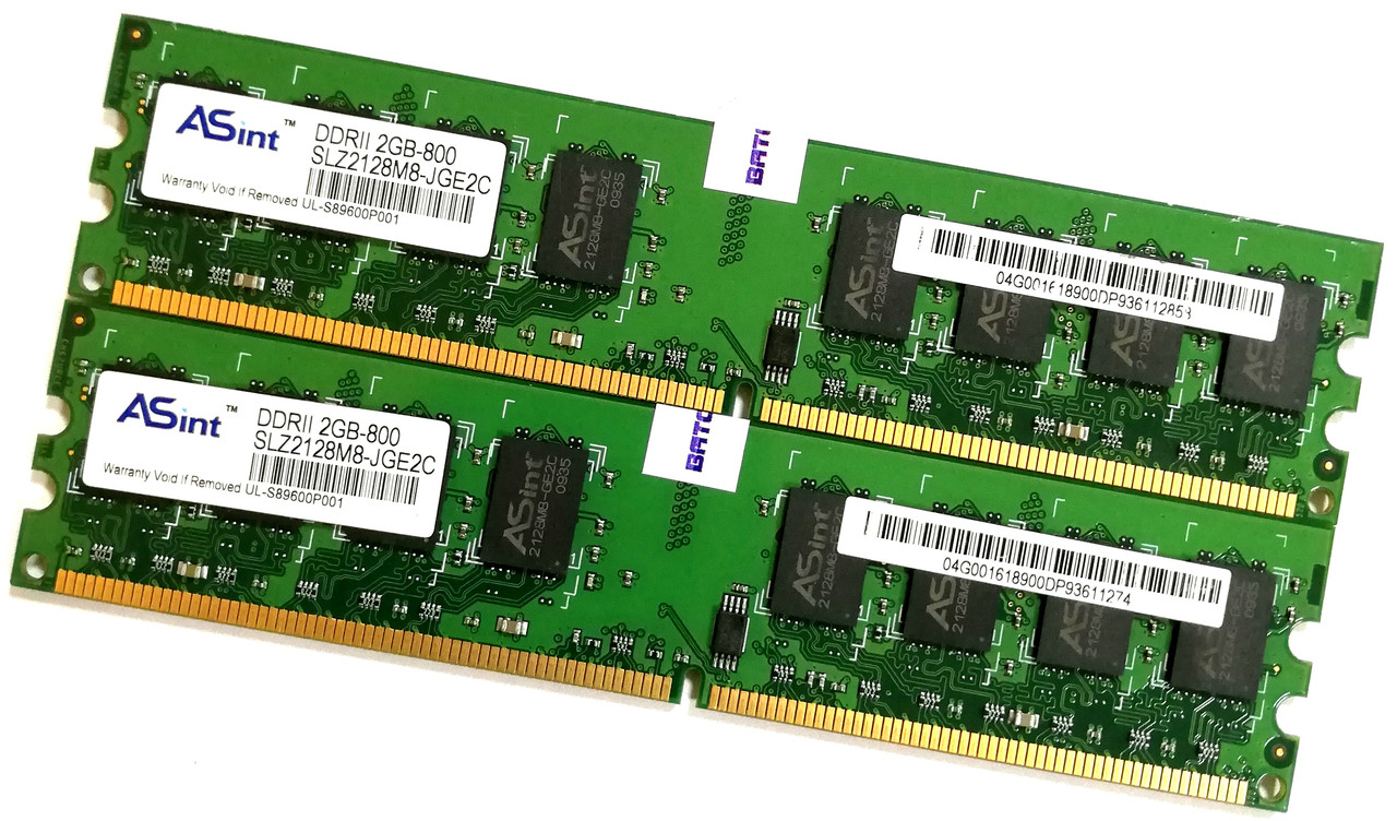 Пара оперативної пам'яті Asint DDR2 4Gb (2Gb+2Gb) 800MHz PC2 6400U 2R8 CL6 (SLZ2128M8-JGE2C) Б/В