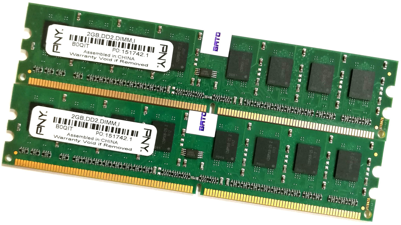 Пара оперативної пам'яті PNY DDR2 4Gb (2Gb+2Gb) 800MHz PC2 6400U 2R8 CL6 (B0QIT) Б/В