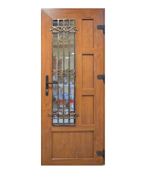 Двери входные металлопластиковые с окном и ковкой - фото 1 - id-p1062922530