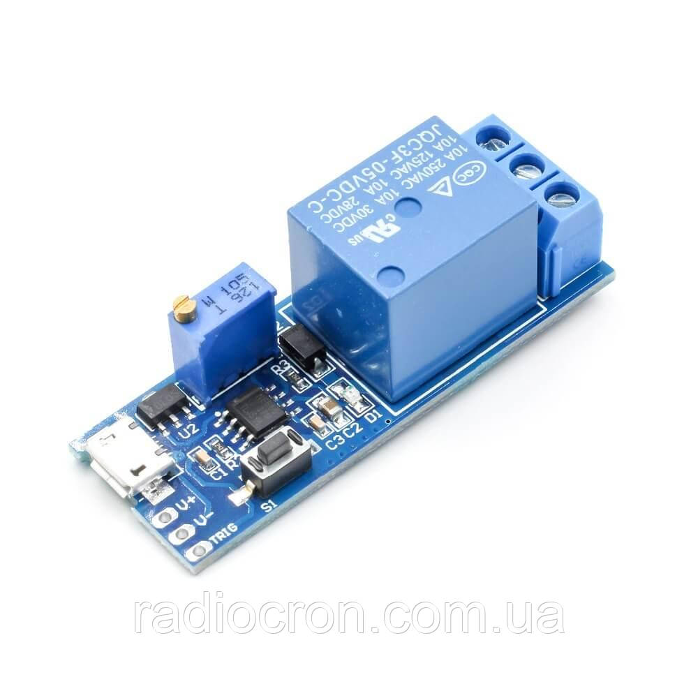 Таймер затримки NE555 вимкнення або увімкнення MicroUSB, 10A/AC 250В, 0-24 секунд