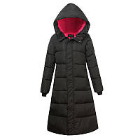 Подовжена курточка - пальто, тепла зимова, чорна з рожевим подкладом.