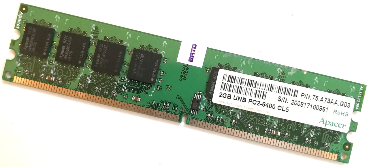 Оперативна пам'ять Apacer DDR2 2Gb 800MHz PC2-6400U 2R8 CL5 Б/У MIX
