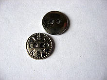 Гудзик металевий. круглий, з двома дірочками, 13 мм
