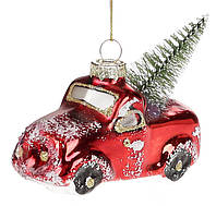Новогоднее елочное украшение "Красная машина с елкой" цвет - красный, набор 6 шт