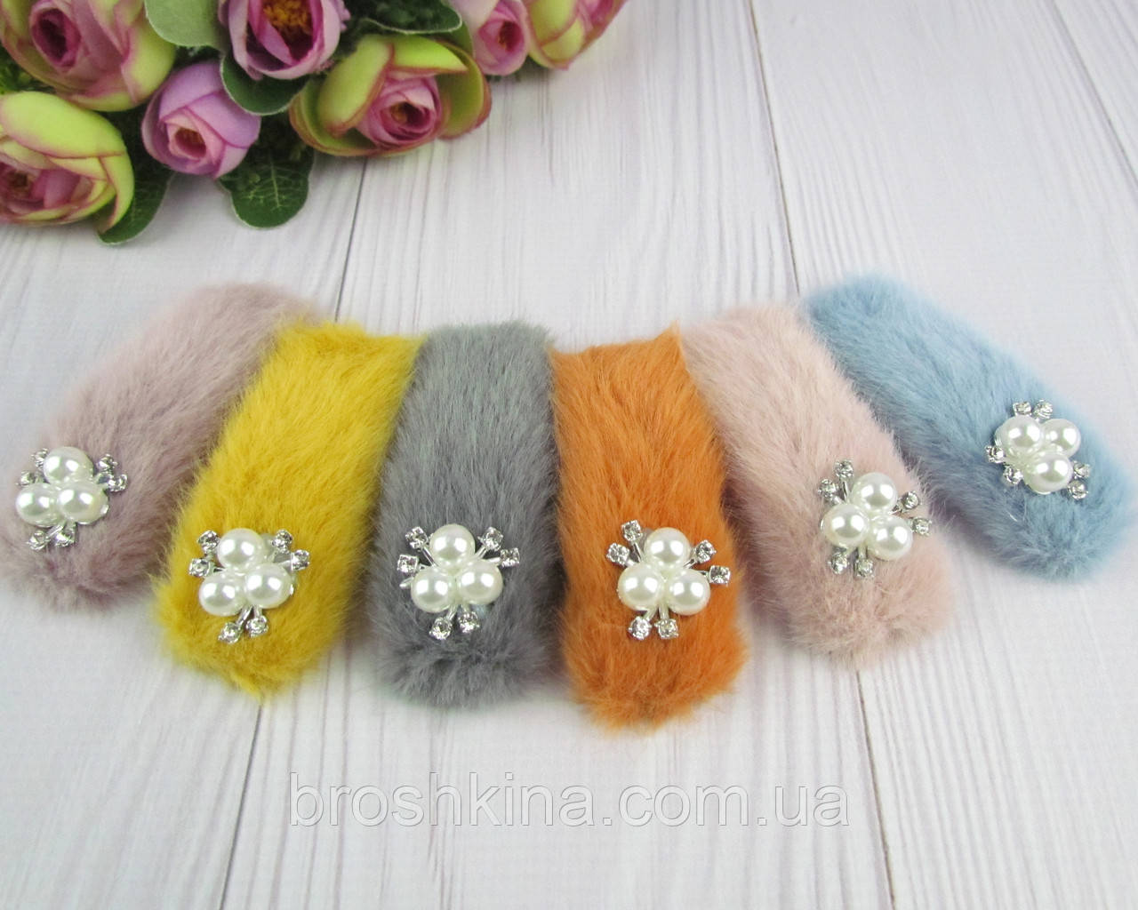 Шпильки для волосся тік-так 9*3 см хутро з перлами 6 шт/уп., фото 1