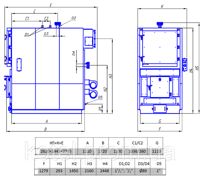 Габаритные размеры твердотопливного котла Колви А 500