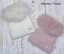 Жіноча зимова шапка з помпоном з натурального хутра песця на флісі, фото 3