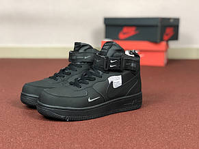 Чоловічі зимові високі кросівки Nike Air Force, нубук,чорні, фото 2