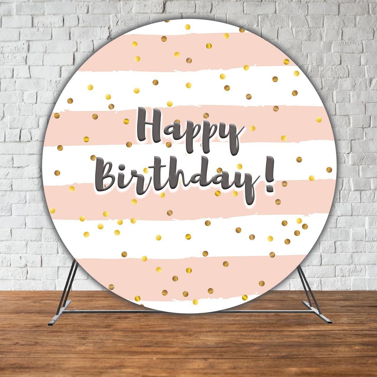 Банер/фотозона кругла (діаметр 2м.) Happy Birthday смужки(Без каркасу)