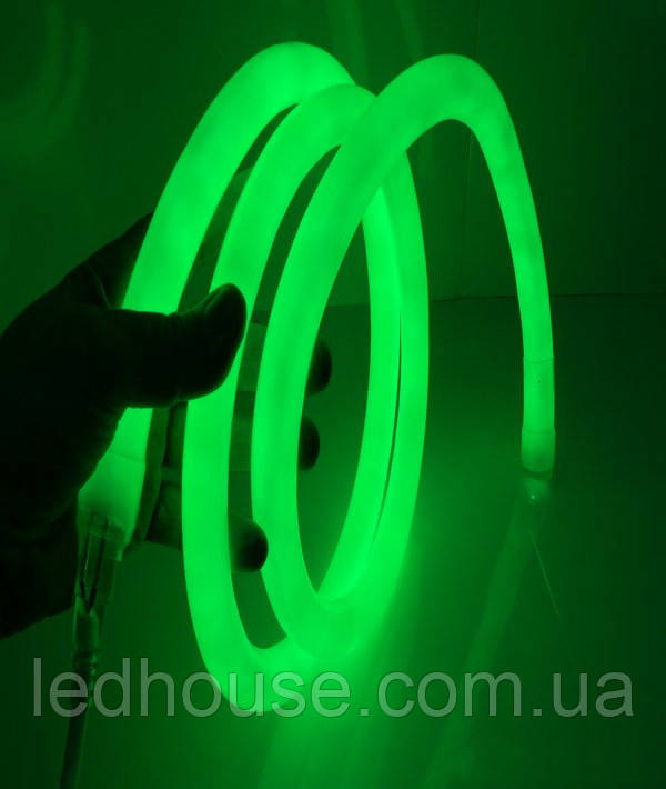 Зелений світлодіодний Гнучкий Неон LED FLEX 220 V 360° ip68 круглий