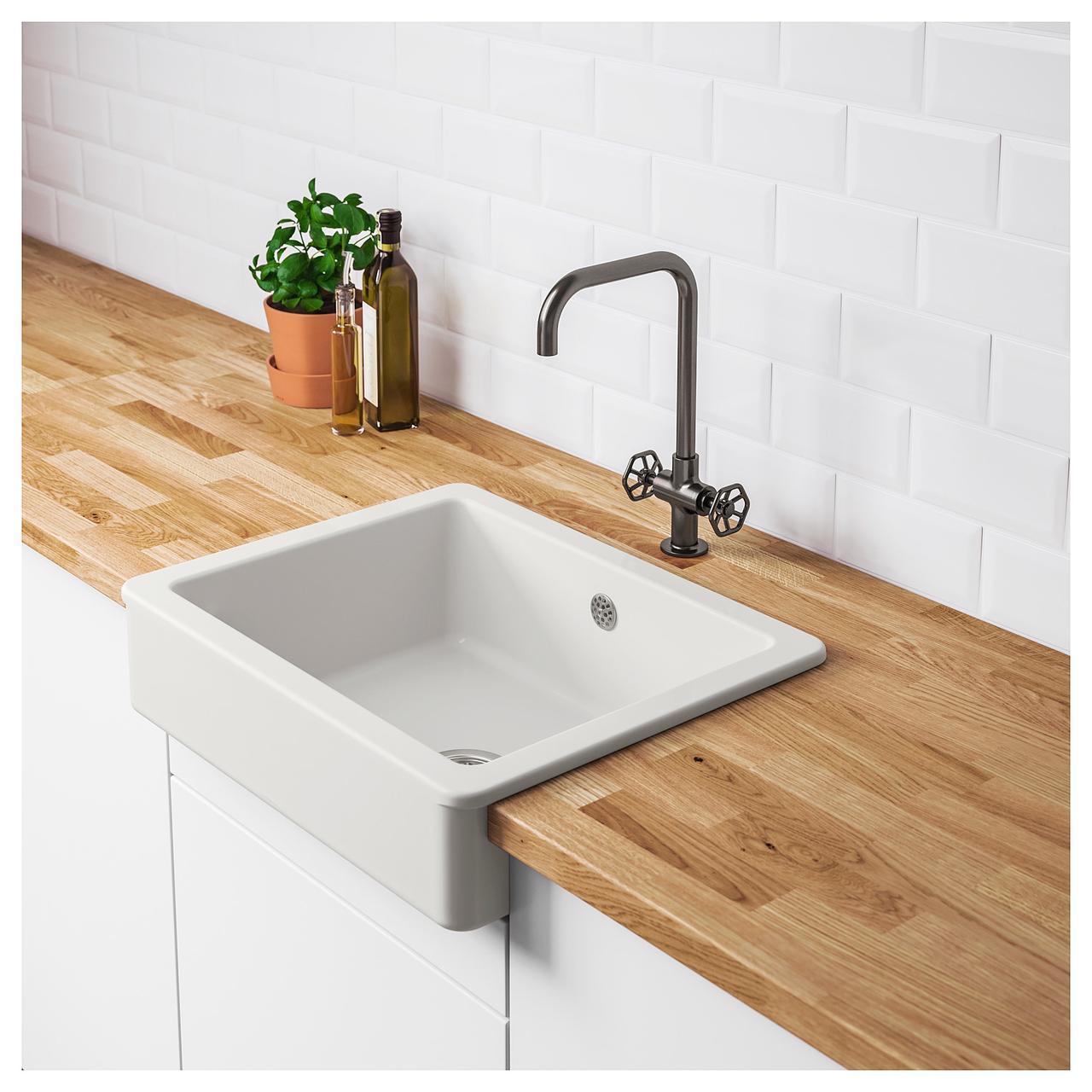 IKEA HAVSEN Одинарная мойка с фронтальным выступом, белая (192.537.14 ...