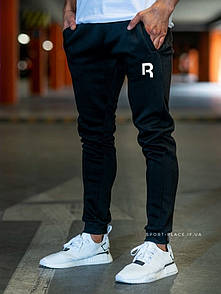 Теплі чоловічі спортивні штани Reebok (Рібок) чорні (Зима) з начосом на манжетах джогери
