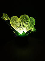 3d-светильник Сердца со стрелой, 3д-ночник, несколько подсветок (на пульте), романтический подарок