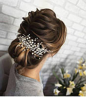 Прикраса в зачіску на весілля, кришталева гілочка із намистин "Авіньйон"