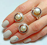 Красиве кільце срібне з перлами і золотими пластинами Катрін 2, фото 2