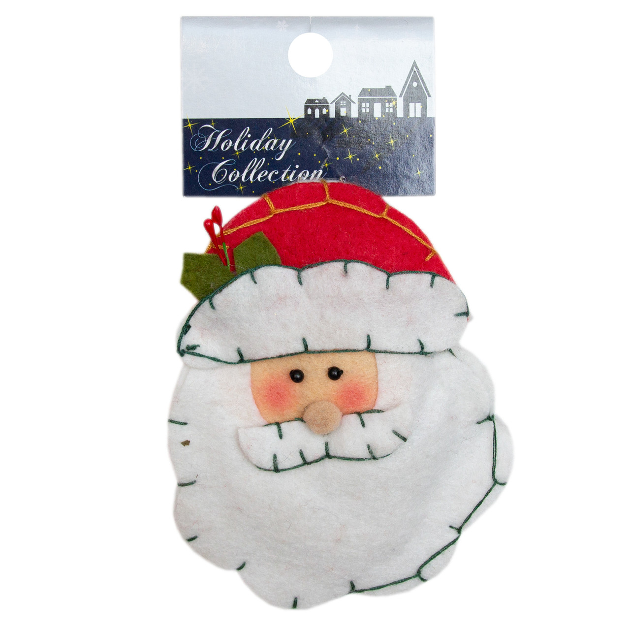 М'яка ялинкова іграшка обличчя Діда Мороза, 10 см, білий з червоним, текстиль, новорічна фігурка (000166-1), фото 1