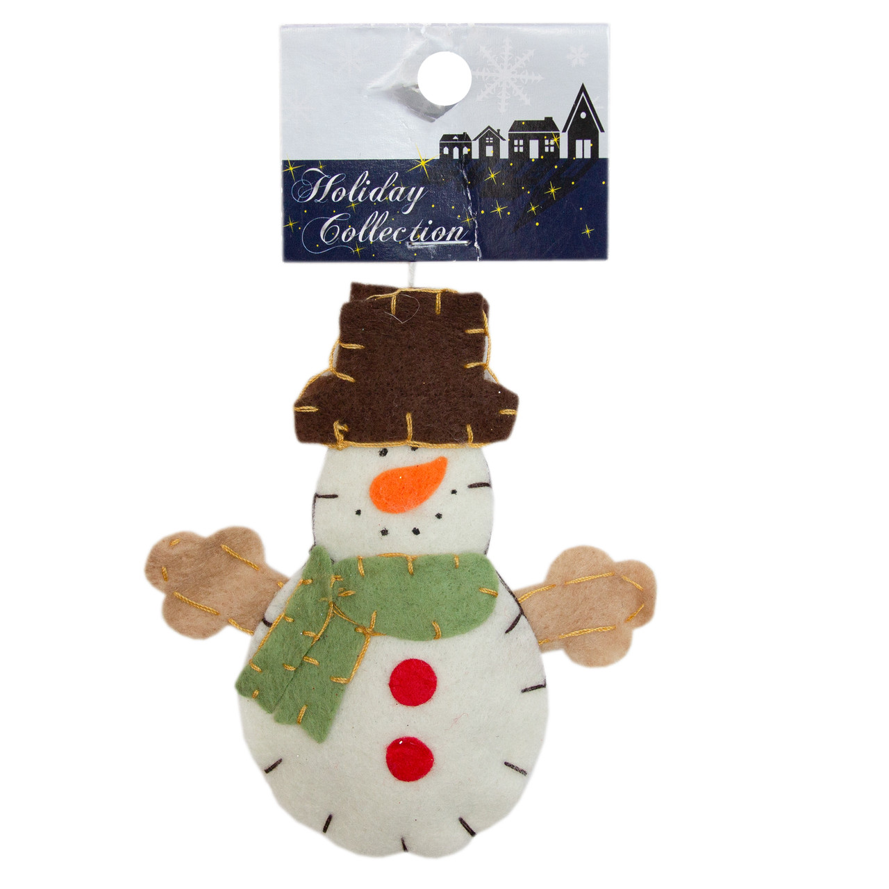 М'яка ялинкова іграшка Сніговик с зеленим шарфом, 10 см, білий із зеленим, текстиль, новорічна фігурка (000166-2), фото 1