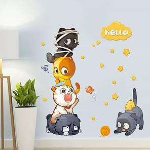 Наклейка на стіну вінілова для дітей, наклейки в дитсадок "5 грають котів" 108*90см (лист60см*90см), фото 2