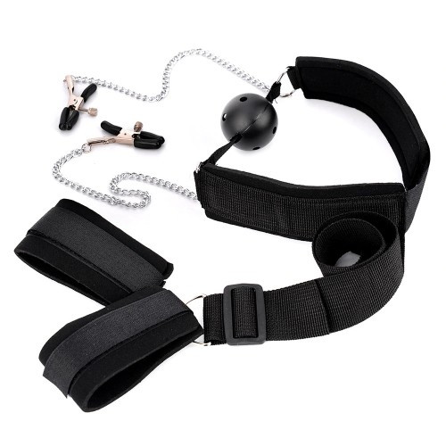 Кляп наручники затискачі для сосків 3 в 1 Фіксатори БДСМ