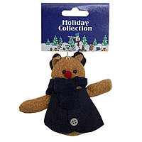 Елочная игрушка мягкая - Медведь с синим шарфом, 9 см, коричневый с синим, войлок (000258-11)