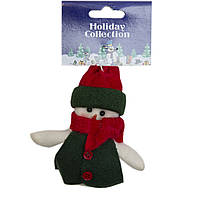 Елочная игрушка мягкая - Снеговик в зеленой кофте с красным шарфом, 9 см, белый с зеленым, войлок (000258-5)