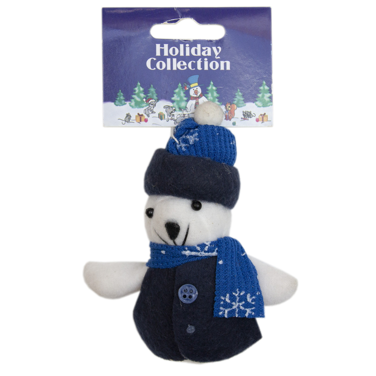 М'яка ялинкова іграшка Синій ведмідь, 9 см, синій з білим, текстиль, новорічна фігурка (000388-16), фото 1