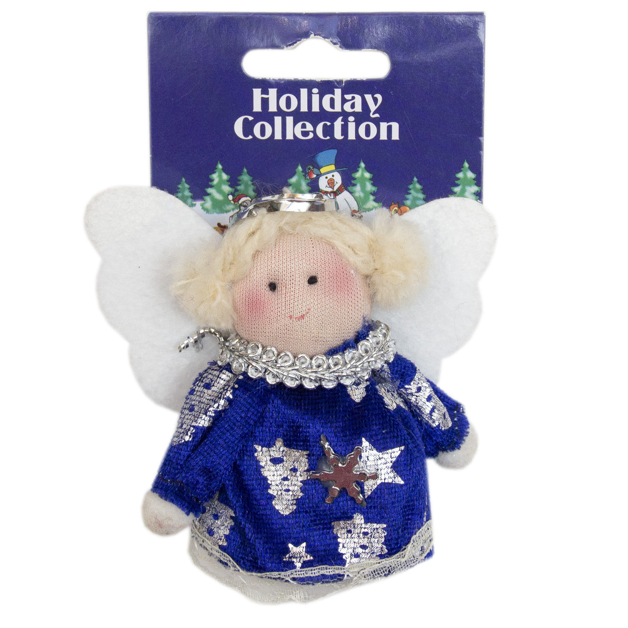 Ялинкова іграшка м'яка - Синій янгол, 9 см, синій з білим, текстиль (000388-8), фото 1