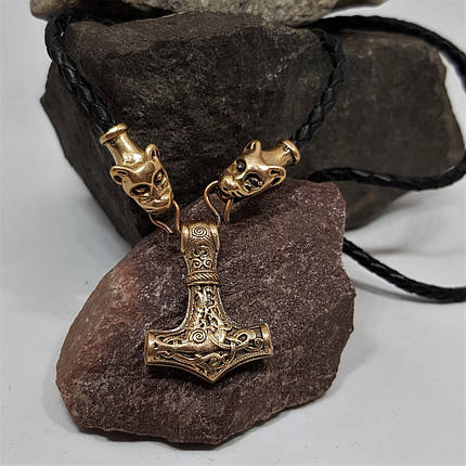 Мело Тора в стилі Маммен, бронзова шийна прикраса з натуральною шкірою., фото 3