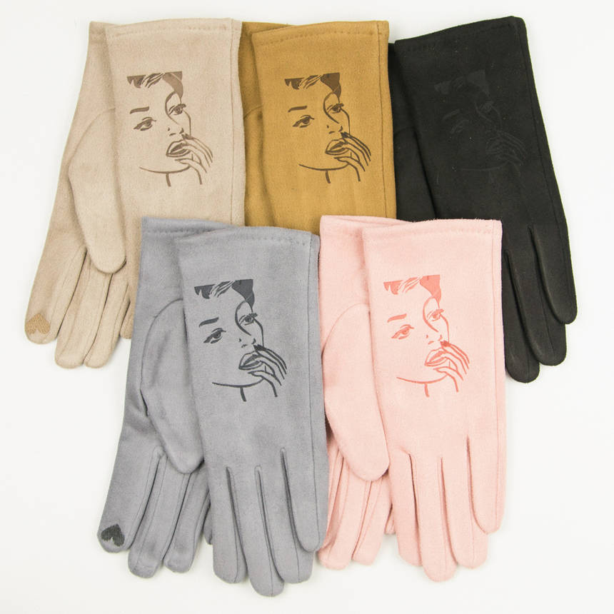 Оптом жіночі рукавички зі штучної замші з принтом № 19-1-64, фото 2