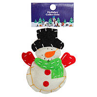 Елочная игрушка мягкая - Снеговик в черной шляпе с пуговицами, 14 см, белый, текстиль (000418-4)