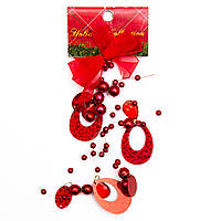 Новорічна прикраса - підвісне намисто, 20 см, червоний, пластик (001668-3)