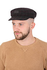 Кепка-капінка чоловіча вовняна темно-сіра картата