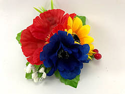 Заколка з квітами Handmade Ukrainian 2781 з композицією 10 см