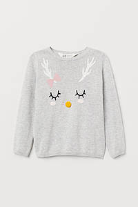 Светр для дівчинки сірий Новорічний  98/104см