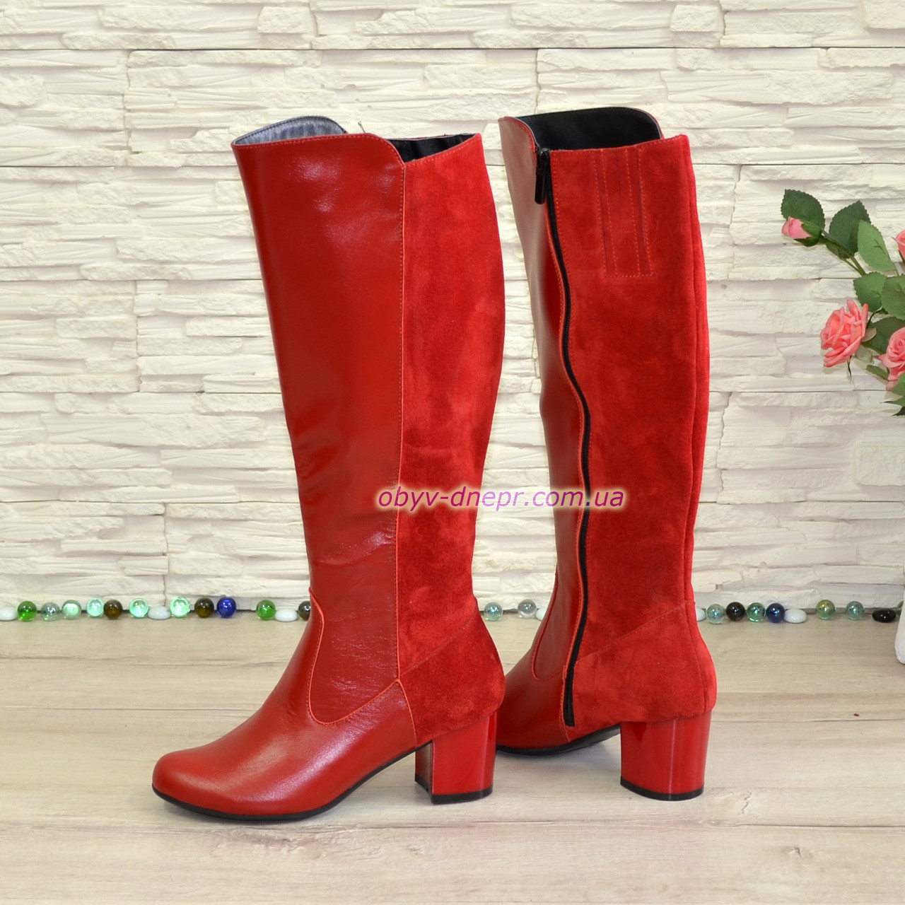 Сапоги женские зимние на невысоком каблуке, из натуральной кожи и замши. 38 размер - фото 2 - id-p1063737532