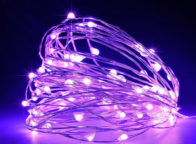 Гірлянда Нитка Роса 100 LED, 10 м, на Батарейках АА Фіолет