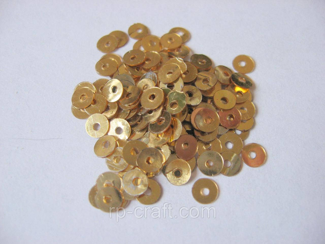 111.Упаковка паєток, 5 грам. Круглі, золоті, 4 мм, фото 1