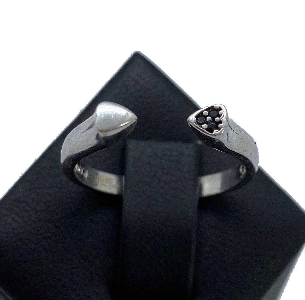 Кільце з срібла My Jewels з логотипом Pandora серце роз'ємне з чорними цирконами (розмір 17 - 18,5 ), фото 1