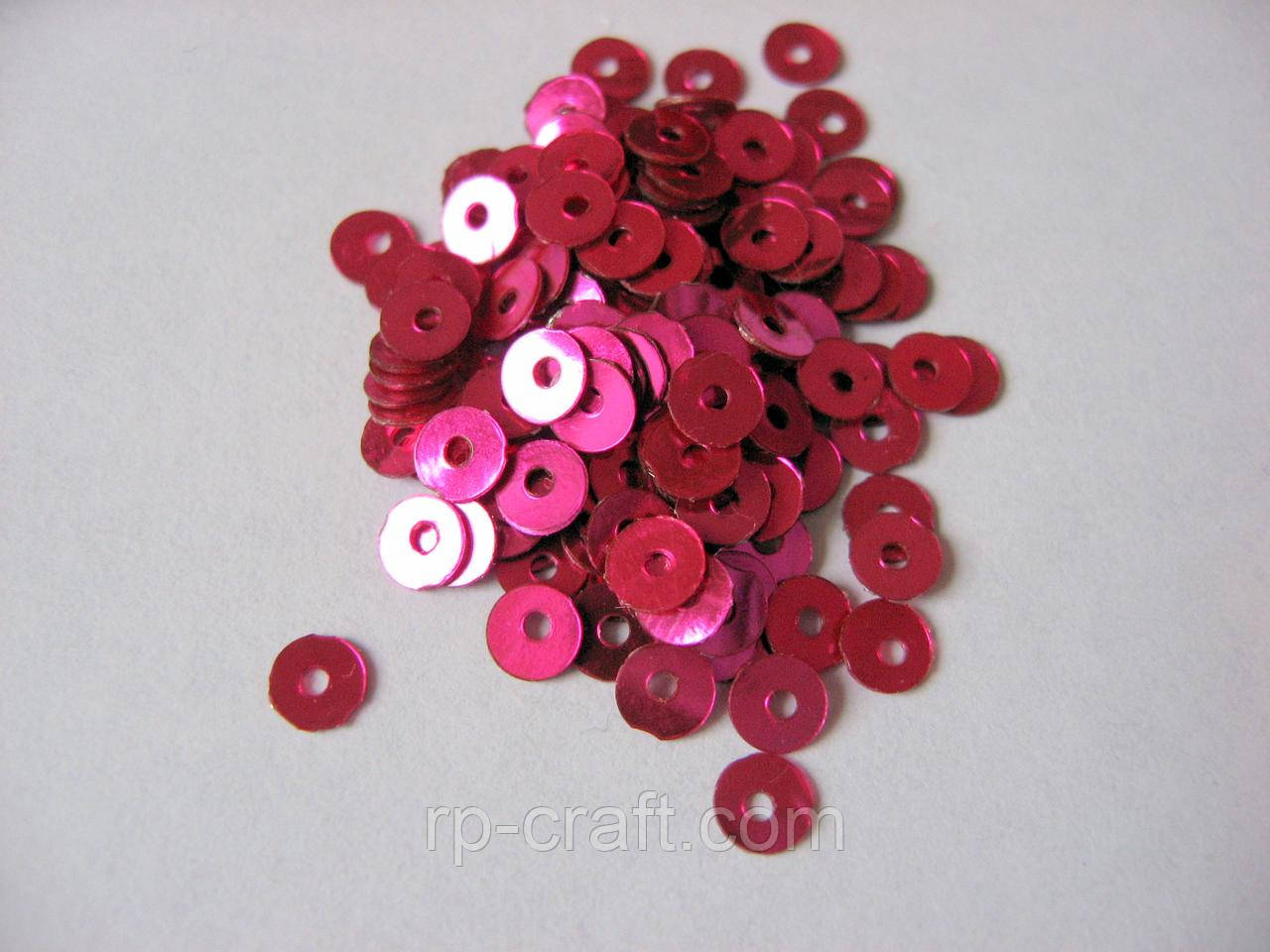 73. Упаковка паєток, 6 грам. Круглі, яскраво-рожеві, 4 мм, фото 1