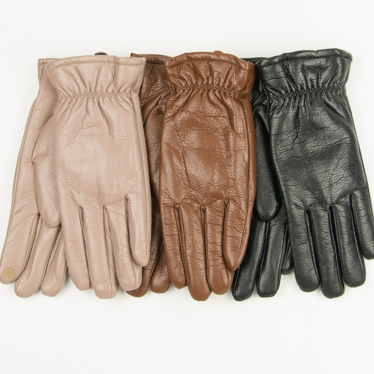 Оптом жіночі рукавички з екошкіри зі складанням на манжеті № 19-1-58